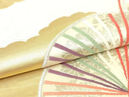 平和屋本店▼六通柄袋帯　唐織　優美錦　扇面草花文　本金銀二重箔　正絹　逸品　DABG9948sf