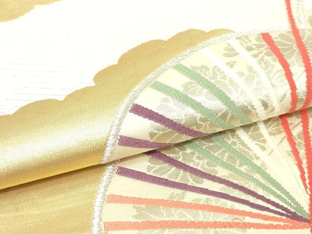 平和屋本店▼六通柄袋帯　唐織　優美錦　扇面草花文　本金銀二重箔　正絹　逸品　DABG9948sf