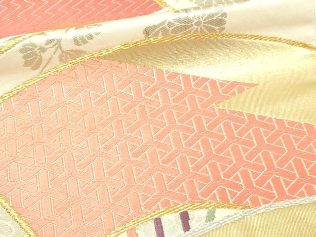 平和屋本店▼六通柄袋帯　唐織　優美錦　扇面草花文　本金銀二重箔　正絹　逸品　DABG9948sf