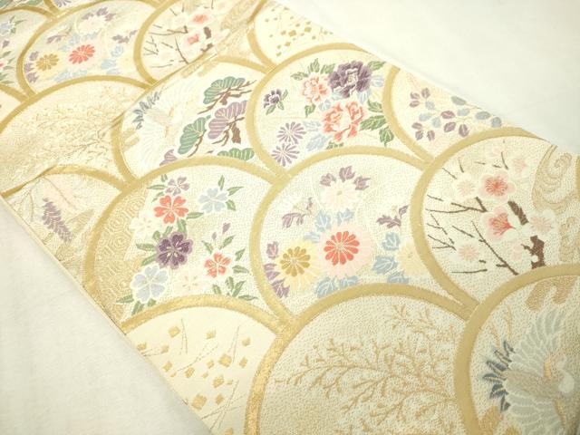 平和屋本店▼六通柄袋帯　唐織　青梅菱鳥文　24ｋ本金箔　正絹　逸品　DABG9950sf