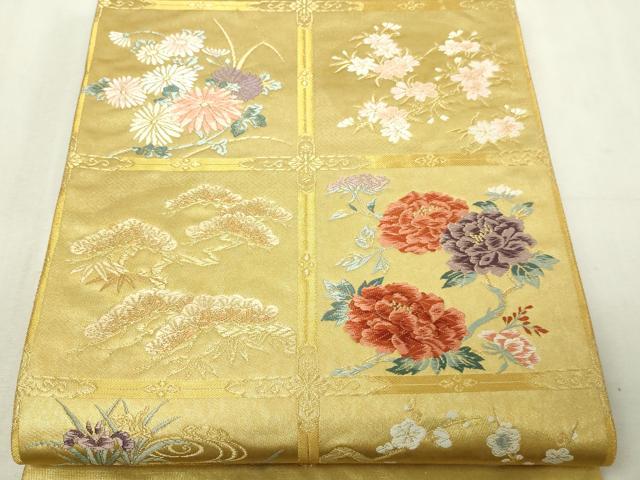 平和屋本店▼六通柄袋帯　唐織　格天井絵紋　本金摺漆箔　正絹　逸品　DABG9953sf
