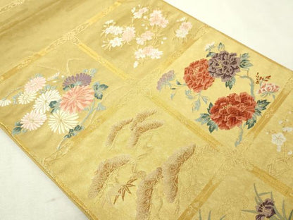 平和屋本店▼六通柄袋帯　唐織　格天井絵紋　本金摺漆箔　正絹　逸品　DABG9953sf