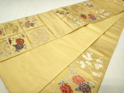 平和屋本店▼六通柄袋帯　唐織　格天井絵紋　本金摺漆箔　正絹　逸品　DABG9953sf