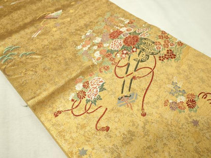 平和屋本店▼六通柄袋帯　唐織　華飾の宴　本金箔二重織　正絹　逸品　DABG9958sf