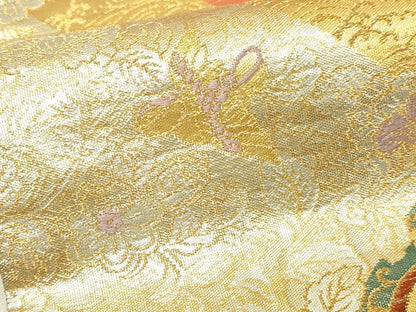 平和屋本店▼六通柄袋帯　麗華錦　花鳥文　本金箔　正絹　逸品　DABG9961sf