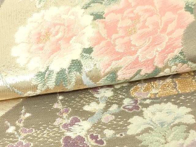 平和屋本店▼六通柄袋帯　唐織　地紙花文　弐捨四金二重織　正絹　逸品　DABG9962sf