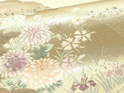 平和屋本店▼六通柄袋帯　唐織　地紙花文　弐捨四金二重織　正絹　逸品　DABG9962sf