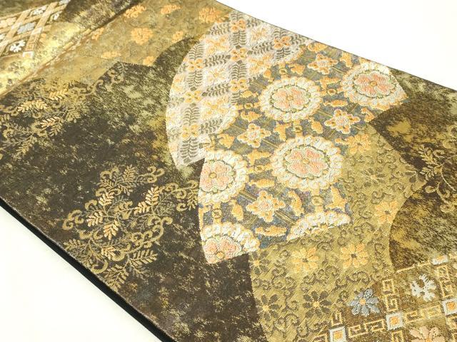 平和屋本店▼六通柄袋帯　地紙花文　本金箔　正絹　逸品　DABG9966sf