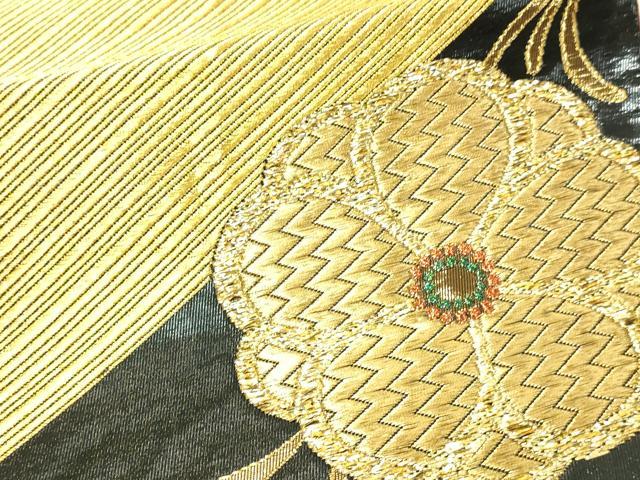 平和屋本店▼六通柄袋帯　枝梅文　本金箔螺鈿　正絹　逸品　DABG9970sf