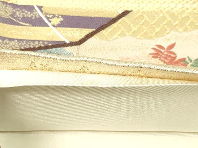 平和屋本店▼「美しいキモノ」お馴染みのメーカー　となみ織物　六通柄袋帯　風景草花文　純金箔　正絹　逸品　DABG9971sf
