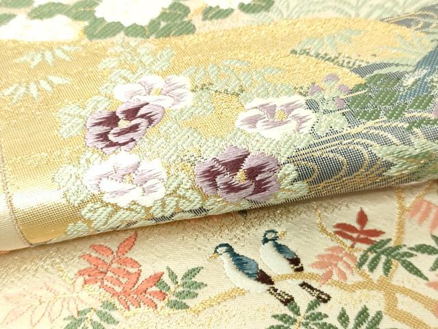 平和屋本店▼「美しいキモノ」お馴染みのメーカー　となみ織物　六通柄袋帯　風景草花文　純金箔　正絹　逸品　DABG9971sf