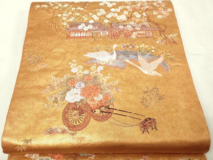 平和屋本店●六通柄袋帯　柱離宮絵文　本金箔　金泥箔　正絹　逸品　DABG9973sf
