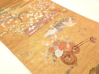 平和屋本店●六通柄袋帯　柱離宮絵文　本金箔　金泥箔　正絹　逸品　DABG9973sf