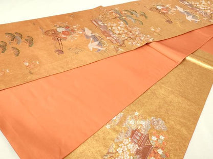 平和屋本店●六通柄袋帯　柱離宮絵文　本金箔　金泥箔　正絹　逸品　DABG9973sf