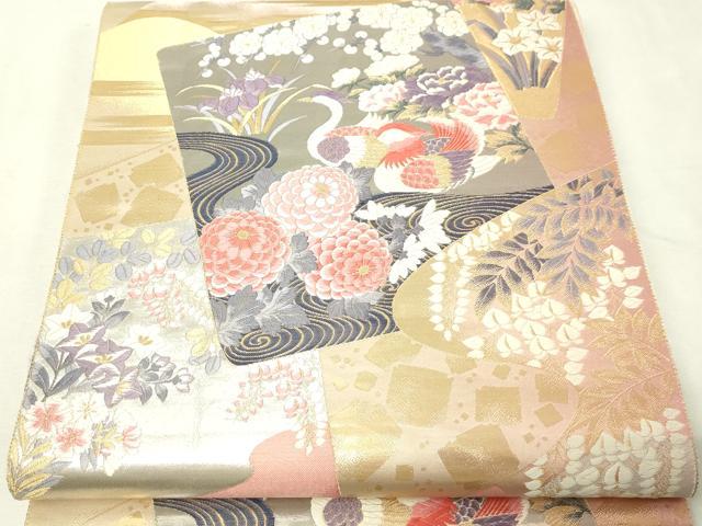 平和屋本店▼六通柄袋帯　唐織　九百錦　桃山色紙に地山　24金箔　正絹　逸品　DABG9976sf