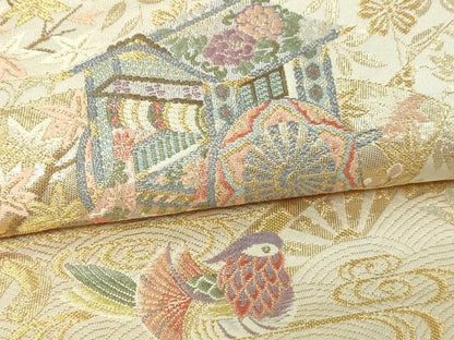 平和屋本店▼六通柄袋帯　老松御所扇文　本金箔　正絹　逸品　DABG9982sf