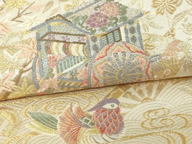 平和屋本店▼六通柄袋帯　老松御所扇文　本金箔　正絹　逸品　DABG9982sf