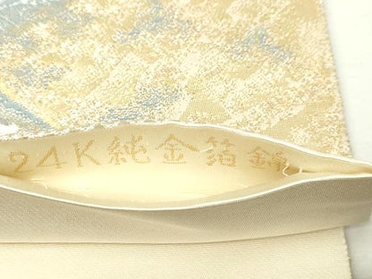 平和屋本店▼六通柄袋帯　九百錦　遠望緑風文　24ｋ純金箔錦　正絹　逸品　DABG9986sf