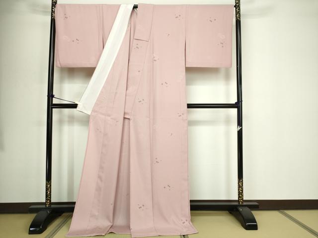 平和屋着物▽小紋　単衣　舞花文　洗える着物　ロング丈　DABG9990sf