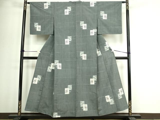 平和屋着物▽上質な紬　単衣　絣文様　正絹　逸品　DABG9995sf