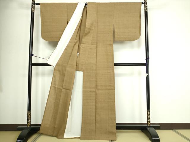 平和屋着物▽上質な紬　単衣　榛色　正絹　逸品　DABG9998sf