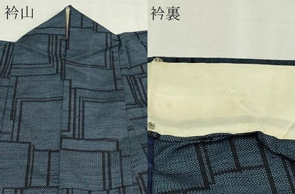 平和屋着物▽上質な紬　単衣　格子　正絹　逸品　DABG9999sf