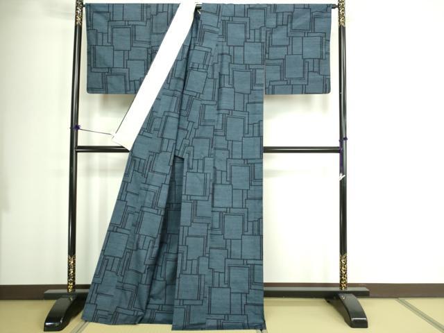 平和屋着物▽上質な紬　単衣　格子　正絹　逸品　DABG9999sf