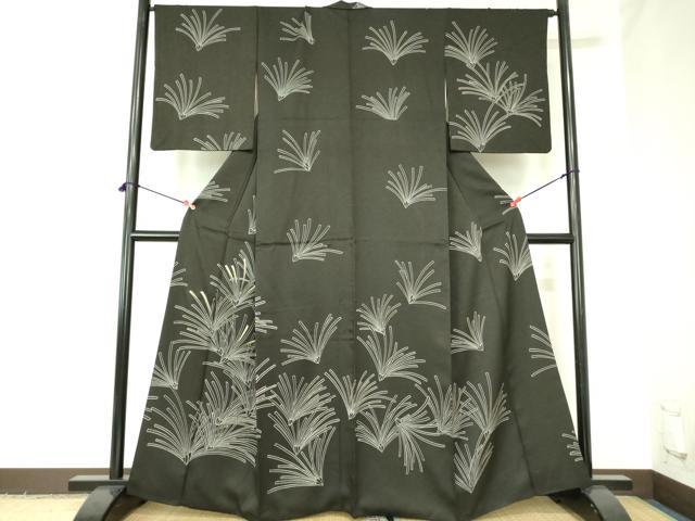 平和屋着物●訪問着　刺繍　松葉文　黒地　金糸　正絹　逸品　DABH0001op