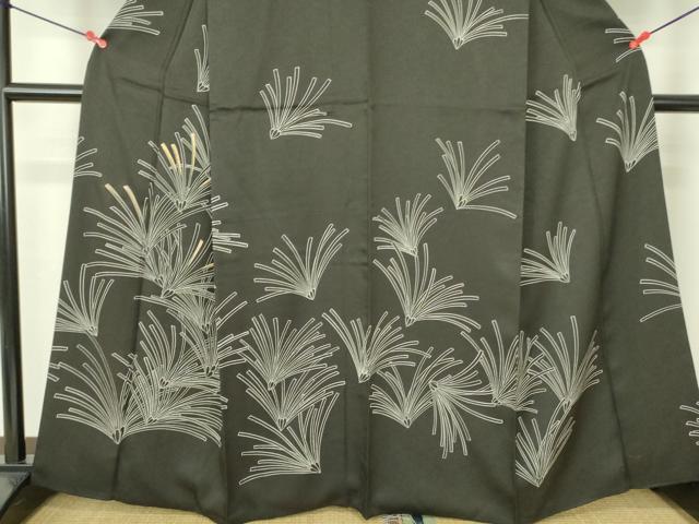 平和屋着物●訪問着　刺繍　松葉文　黒地　金糸　正絹　逸品　DABH0001op