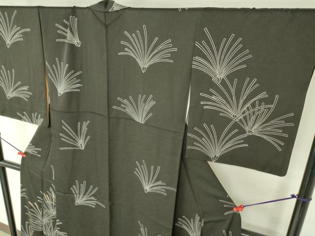 平和屋着物●訪問着　刺繍　松葉文　黒地　金糸　正絹　逸品　DABH0001op