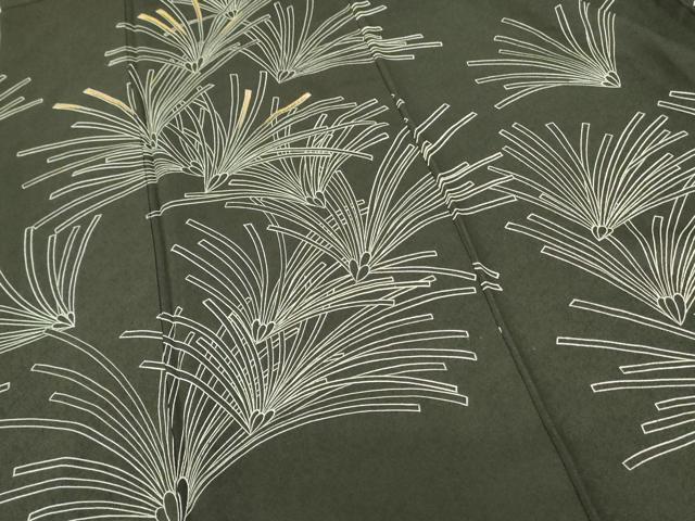 平和屋着物●訪問着　刺繍　松葉文　黒地　金糸　正絹　逸品　DABH0001op