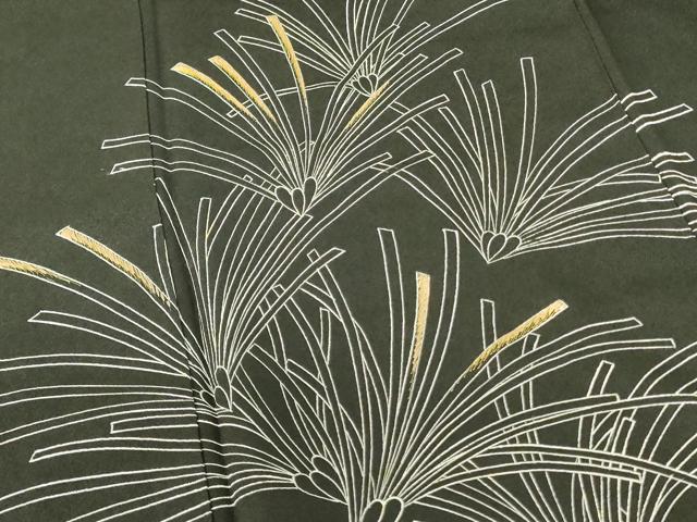 平和屋着物●訪問着　刺繍　松葉文　黒地　金糸　正絹　逸品　DABH0001op