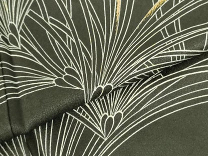 平和屋着物●訪問着　刺繍　松葉文　黒地　金糸　正絹　逸品　DABH0001op