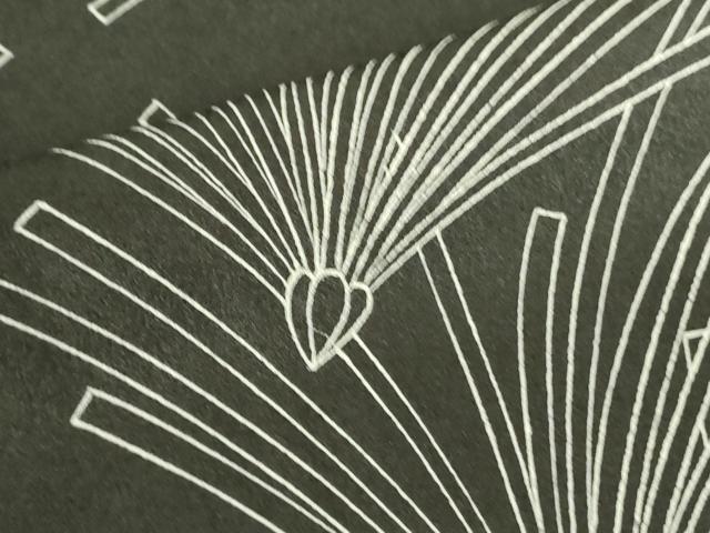 平和屋着物●訪問着　刺繍　松葉文　黒地　金糸　正絹　逸品　DABH0001op