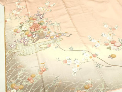 平和屋着物●ブライダルファッションデザイナー・桂由美　訪問着　駒刺繍　花車文　暈し染め　金彩　正絹　逸品　未使用　DABH0003op