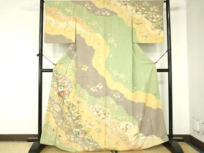 平和屋着物●京友禅の第一人者　松井青々　訪問着　駒刺繍　牡丹　道長花文　金銀彩　正絹　逸品　DABH0011op
