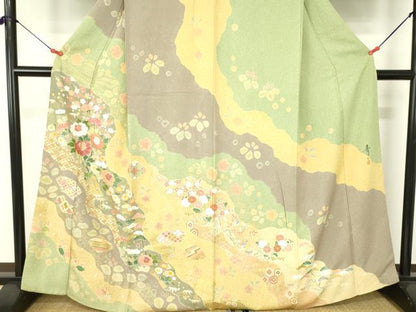 平和屋着物●京友禅の第一人者　松井青々　訪問着　駒刺繍　牡丹　道長花文　金銀彩　正絹　逸品　DABH0011op