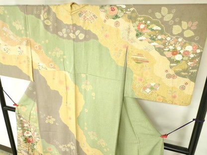 平和屋着物●京友禅の第一人者　松井青々　訪問着　駒刺繍　牡丹　道長花文　金銀彩　正絹　逸品　DABH0011op