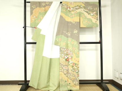 平和屋着物●京友禅の第一人者　松井青々　訪問着　駒刺繍　牡丹　道長花文　金銀彩　正絹　逸品　DABH0011op