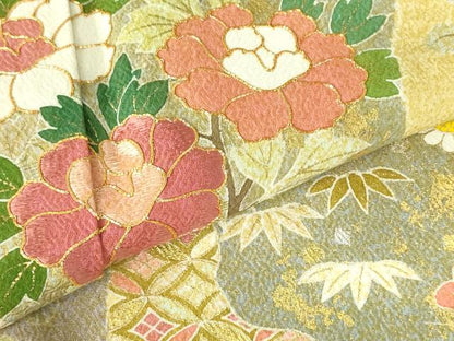 平和屋着物●京友禅の第一人者　松井青々　訪問着　駒刺繍　牡丹　道長花文　金銀彩　正絹　逸品　DABH0011op