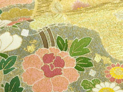平和屋着物●京友禅の第一人者　松井青々　訪問着　駒刺繍　牡丹　道長花文　金銀彩　正絹　逸品　DABH0011op
