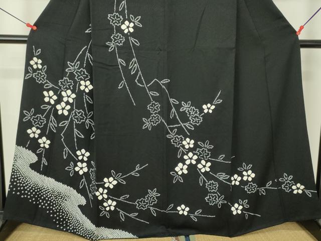 平和屋着物●訪問着　総絞り　枝花　黒地　正絹　逸品　DABH0013op