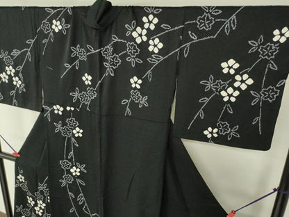 平和屋着物●訪問着　総絞り　枝花　黒地　正絹　逸品　DABH0013op