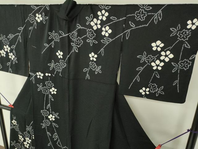 平和屋着物●訪問着　総絞り　枝花　黒地　正絹　逸品　DABH0013op