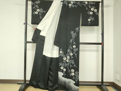 平和屋着物●訪問着　総絞り　枝花　黒地　正絹　逸品　DABH0013op