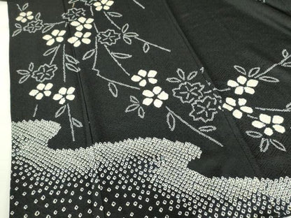 平和屋着物●訪問着　総絞り　枝花　黒地　正絹　逸品　DABH0013op