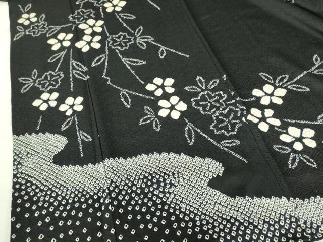 平和屋着物●訪問着　総絞り　枝花　黒地　正絹　逸品　DABH0013op