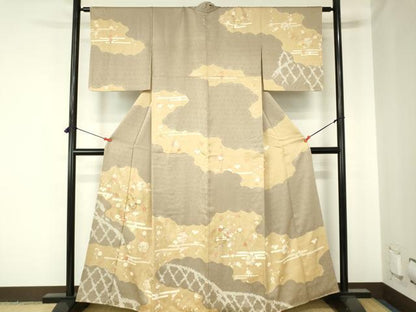 平和屋着物●訪問着　駒刺繍　絞り　雪輪花文　金彩　正絹　逸品　DABH0015op