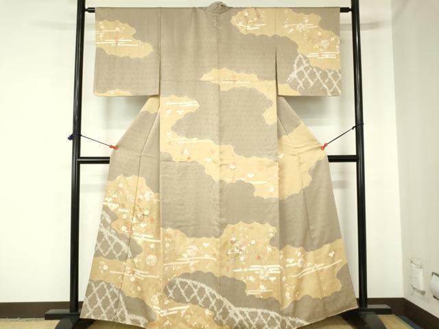 平和屋着物●訪問着　駒刺繍　絞り　雪輪花文　金彩　正絹　逸品　DABH0015op