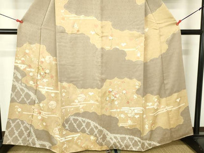 平和屋着物●訪問着　駒刺繍　絞り　雪輪花文　金彩　正絹　逸品　DABH0015op